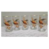 Five West Virginia Glass Specialty Company Vintage Pheasant Glasses (1970
