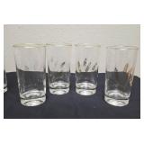 Seven  vintage Homer Laughlin Golden Wheat glasses.   Four vintage Homer Laughlin Golden Wheat tumblers.