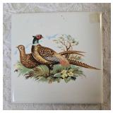 Three - Vintage ashtrays with Pheasants and Two- Pheasant Tiles.