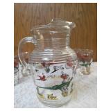 Hazel-Atlas Glass Company Pitcher and 6 Glasses. These glasses feature the "Pheasants" pattern, produced roughly 1950