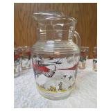 Hazel-Atlas Glass Company Pitcher and 6 Glasses. These glasses feature the "Pheasants" pattern, produced roughly 1950