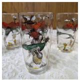 Hazel-Atlas Glass Company Pitcher and 6 Glasses. These glasses feature the "Pheasants" pattern, produced roughly 1950