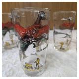 Hazel-Atlas Glass Company Pitcher and 6 Glasses. These glasses feature the "Pheasants" pattern, produced roughly 1950