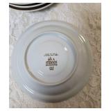 Nine - vintage Sierra Stoneware saucers featuring a brown rim and ring design, likely produced by M S I Japan.