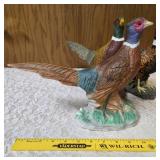 Three - Vintage ceramic Ring Necked pheasant figurines most likely from the Enesco or Napco in Japan during the mid 20th century.