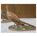 Vintage Ceramic Holland Mold pheasant figurine set featuring hand-painted male and female birds on a base. Popular during the 60s-70s.
