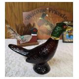 Wild-life themed baseball cap, Avon Pheasant Decanter, 3-D Wall Art Shadowbox featuring a pheasant in natural setting, Welcome Friends Wooden Plaque, Handcrafted Napkin or mail holder.