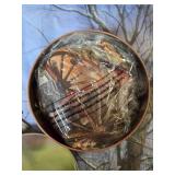 Wonderland Graphics "Harvest Time" PUZZLE in a tin,  Fabric Flag of Pheasants in Winter Scene, Stained Glass pheasant hanging panel with decorative beads.