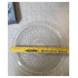 Two Glass Serving Plates.  These items are pre-owned.  One plate is a Vintage. Anchor Hocking Wexford  crystal plate and the other is a Gibson Home Jewelite 3-section glass relish tray.