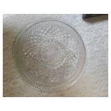 Two Glass Serving Plates.  These items are pre-owned.  One plate is a Vintage. Anchor Hocking Wexford  crystal plate and the other is a Gibson Home Jewelite 3-section glass relish tray.