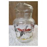 Vintage "J.R. Dob Stylemaster" aluminum tray plaque featuring a "Ring Necked Pheasant " Design. Hazel-Atlas Pitcher and 8 glasses.