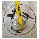 Hazel-Atlas Ice bucket and  8 glasses.   The glasses and Ice Bucket feature a 22K gold aim and detailed red, black and gold pheasant designs.
