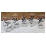 Five vintage glasses featuring pheasant imagery, likely manufactured by Federal Glass or Libbey.  Glasses feature pheasant graphics.