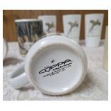 Seven misc. pheasant glassware/mugs.   Glasses are made of milk glass.  The rest are ceramic.