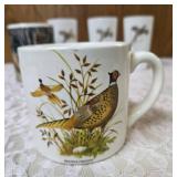 Seven misc. pheasant glassware/mugs.   Glasses are made of milk glass.  The rest are ceramic.