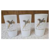 Seven misc. pheasant glassware/mugs.   Glasses are made of milk glass.  The rest are ceramic.