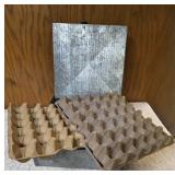 Vintage Metal Box with molded pulp egg trays for packing, storing and transporting eggs.