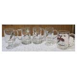 Five vintage glass coffee mugs featuring wildlife designs from the 60s-70s.  Often manufactured by Federal Glass Co.