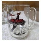 Five vintage glass coffee mugs featuring wildlife designs from the 60s-70s.  Often manufactured by Federal Glass Co.