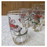Hazel-Atlas Ice Bowl 5" Deep and  12 glasses featuring "Pheasants" pattern, produced roughly 1950