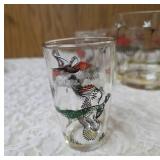 Hazel-Atlas Ice Bowl 5" Deep and  8 Tumblers featuring "Pheasants" pattern, produced roughly 1950