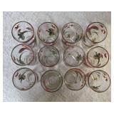 12 -Misc. Glass Sizes.  Glassware is likely produced by the Hazel-Atlas Glass Company and  features the "Pheasants" pattern, produced roughly 1950