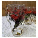12 -Misc. Glass Sizes.  Glassware is likely produced by the Hazel-Atlas Glass Company and  features the "Pheasants" pattern, produced roughly 1950