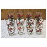 12 -Misc. Glass Sizes.  Glassware is likely produced by the Hazel-Atlas Glass Company and  features the "Pheasants" pattern, produced roughly 1950