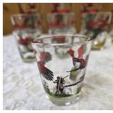12 -Misc. Glass Sizes.  Glassware is likely produced by the Hazel-Atlas Glass Company and  features the "Pheasants" pattern, produced roughly 1950