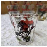 12 -Misc. Glass Sizes.  Glassware is likely produced by the Hazel-Atlas Glass Company and  features the "Pheasants" pattern, produced roughly 1950