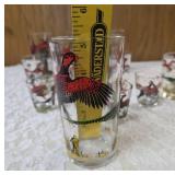 12 -Misc. Glass Sizes.  Glassware is likely produced by the Hazel-Atlas Glass Company and  features the "Pheasants" pattern, produced roughly 1950