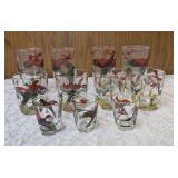 11 -Glasses - Misc., sizes.  Glassware is likely produced by the Hazel-Atlas Glass Company and  features the "Pheasants" pattern, produced roughly 1950