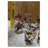 11 -Glasses - Misc., sizes.  Glassware is likely produced by the Hazel-Atlas Glass Company and  features the "Pheasants" pattern, produced roughly 1950