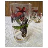 11 -Glasses - Misc., sizes.  Glassware is likely produced by the Hazel-Atlas Glass Company and  features the "Pheasants" pattern, produced roughly 1950