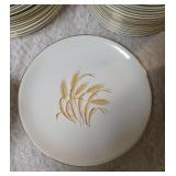 Complete -Place setting for fifteen, dinner plate,  salad plate, soup bowl, coffee plate. Set of "Homer Laughlin Golden Wheat" dinnerware, featuring 22k gold trim and a wheat stalk pattern.