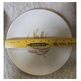 Complete -Place setting for fifteen, dinner plate,  salad plate, soup bowl, coffee plate. Set of "Homer Laughlin Golden Wheat" dinnerware, featuring 22k gold trim and a wheat stalk pattern.