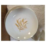 Misc. pieces -20 Dinner plates,12  salad plates, 1 saucer, 1 dessert plate , 1 gravy bowl, 17 coffee plates, 4 bread bowls.  Set of "Homer Laughlin Golden Wheat" dinnerware, featuring 22k gold trim an