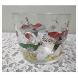 Hazel-Atlas Ice Bowl 5" Deep and  12 glasses featuring "Pheasants" pattern, produced roughly 1950