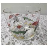 Hazel-Atlas Ice Bowl 5" Deep and  12 glasses featuring "Pheasants" pattern, produced roughly 1950