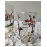 Hazel-Atlas Ice Bowl 5" Deep and  12 glasses featuring "Pheasants" pattern, produced roughly 1950