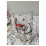 Hazel-Atlas Ice Bowl 5" Deep and  12 glasses featuring "Pheasants" pattern, produced roughly 1950