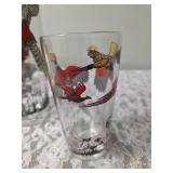 One Vintage Mid Century Glass Cocktail Shaker Drink Mixer and 5 Glasses set featuring the Pheasant Birds from the likely produced by Hazel-Atlas Glass Company.