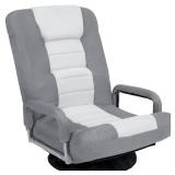 Gaming Floor Chair w/ 360-Degree Swivel, Armrest, Adjustable Backrest, Gray/White