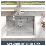 Garvee 27 x 19x10 inch Undermount Kitchen Sink 16 Gauge Stainless Steel Single Bowl Sink with Drain Grid Sink Bottom Grid Assembly Drain Cap Kitchen Towel Under Counter Sink for Remodel New Build