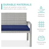 2-Person Wicker Porch Bench for Outdoor, Garden w/ 700lb Capacity - 47in Gray/Navy
