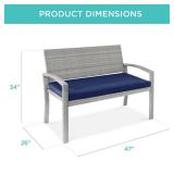 2-Person Wicker Porch Bench for Outdoor, Garden w/ 700lb Capacity - 47in Gray/Navy