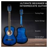 Beginner Acoustic Guitar Set w/ Case, Strap, Extra Strings - 38in, BlueBurst