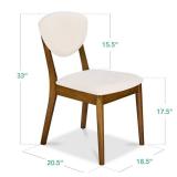 2-Piece Mid-Century Modern Wood &Upholstered Dining Chair Set, Walnut/Cream