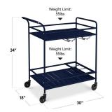 2-Tier Rolling Bar Cart Indoor/Outdoor w/ Shelves, Wine Rack, Locking Wheels, Navy