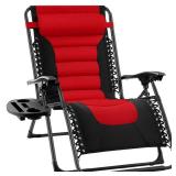 Oversized Padded Zero Gravity Chair, Folding Recliner w/ Headrest, Side Tray, Red